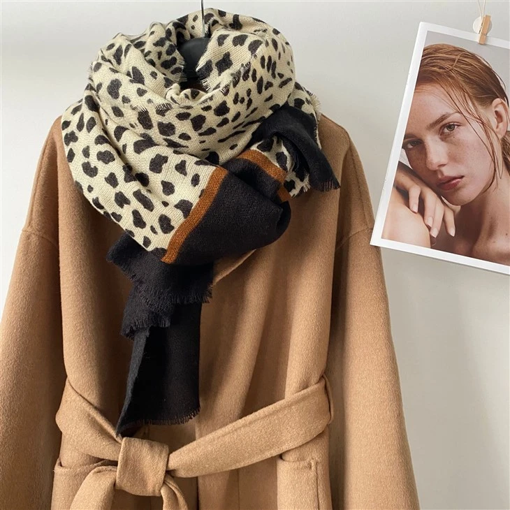 Leopard Print Acrylic Wrap Scarf